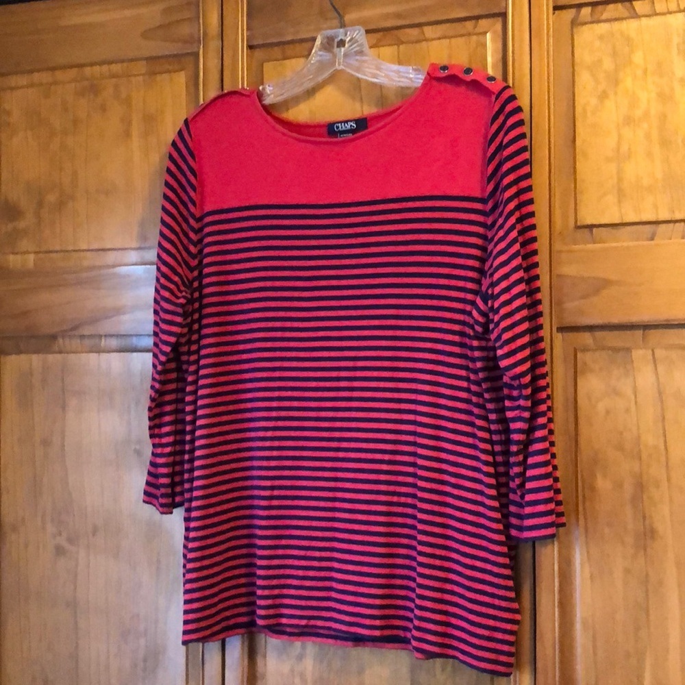 Chaps Red & Navy Stripe Blouse 1X